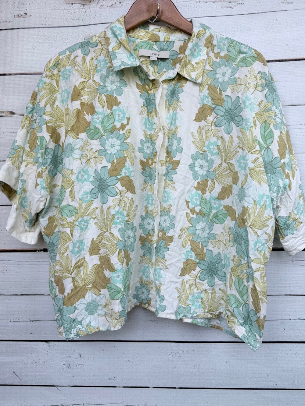 LOFT Floral Button Down Drop Shoulder Dolman Sleeve Blouse - XL